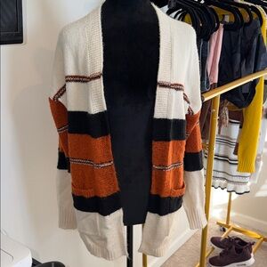 Maurices Striped Cream and Orange Women's Sweater